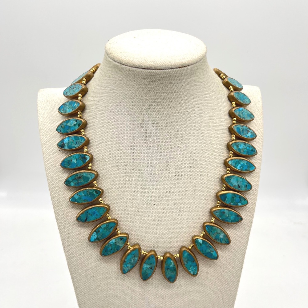 Dallas Prince Turquoise Marquise Bronze Gold Vermeil 925 Statement Necklace